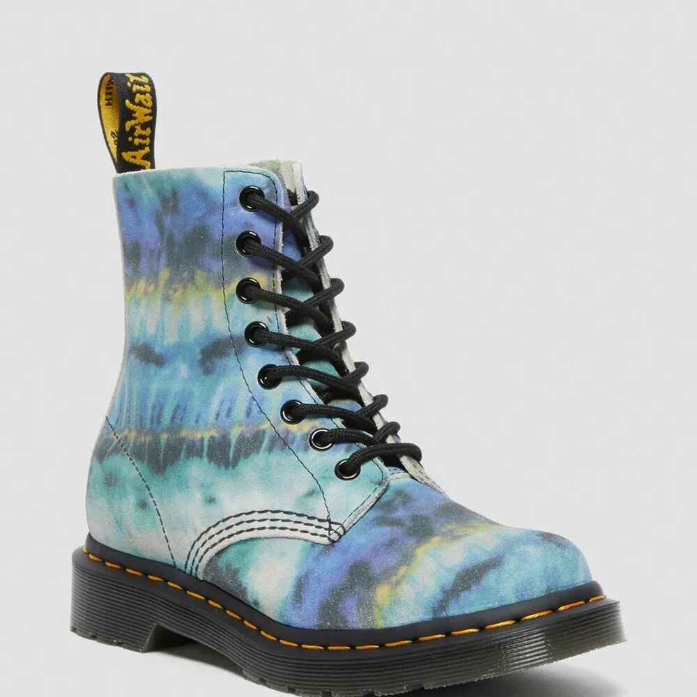 Dr. Martens NIB Pascal Blue Summer Tie Dye Lace Up Boots Women's US 7 EU 38 - Picture 1 of 14